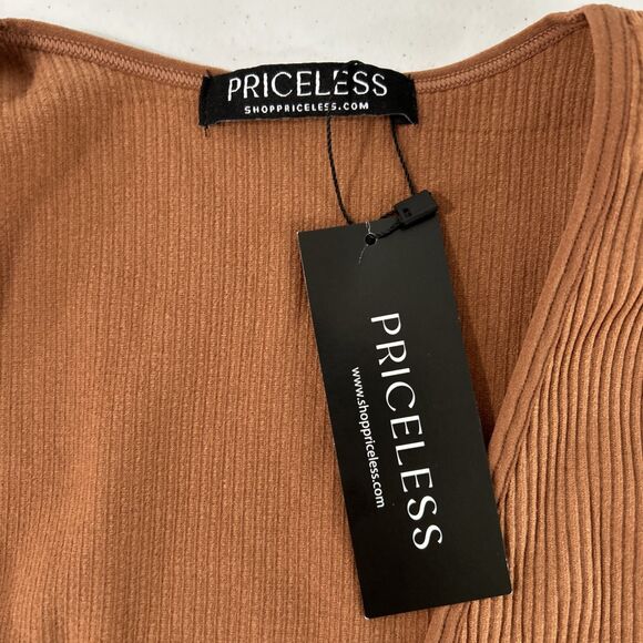 Priceless Crop‎ Tank Top Womens M Or L Cocoa Deep V Sleeveless Ribbed Y2K - Picture 6 of 9